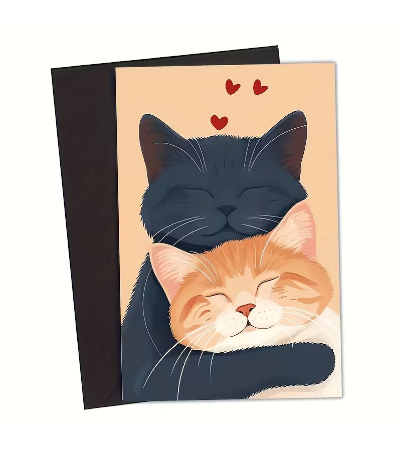 Red Romantic Cat Card With Envelope For Valentine Anniversary Birthday Gift - Image 5