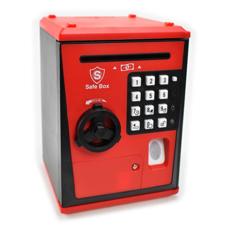 LIKE Toy Safe Box, Electronic ATM Piggy Bank, Money Coin Savings Bank, Finger Print Scanner Lock, Great Gift for Children Kids (Red/Black) - Image 1