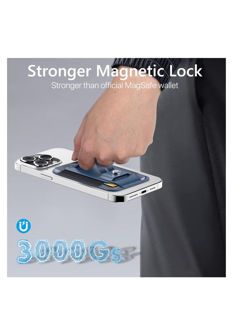 Excefore محفظة هاتف مغناطيسية، متوافقة مع محفظة MagSafe، محفظة جلدية Mag، مع حلقة إصبع آمنة وحامل هاتف، تحمل 5 بطاقات، متوافقة مع سلسلة Apple 15-12 (أزرق) - Image 5