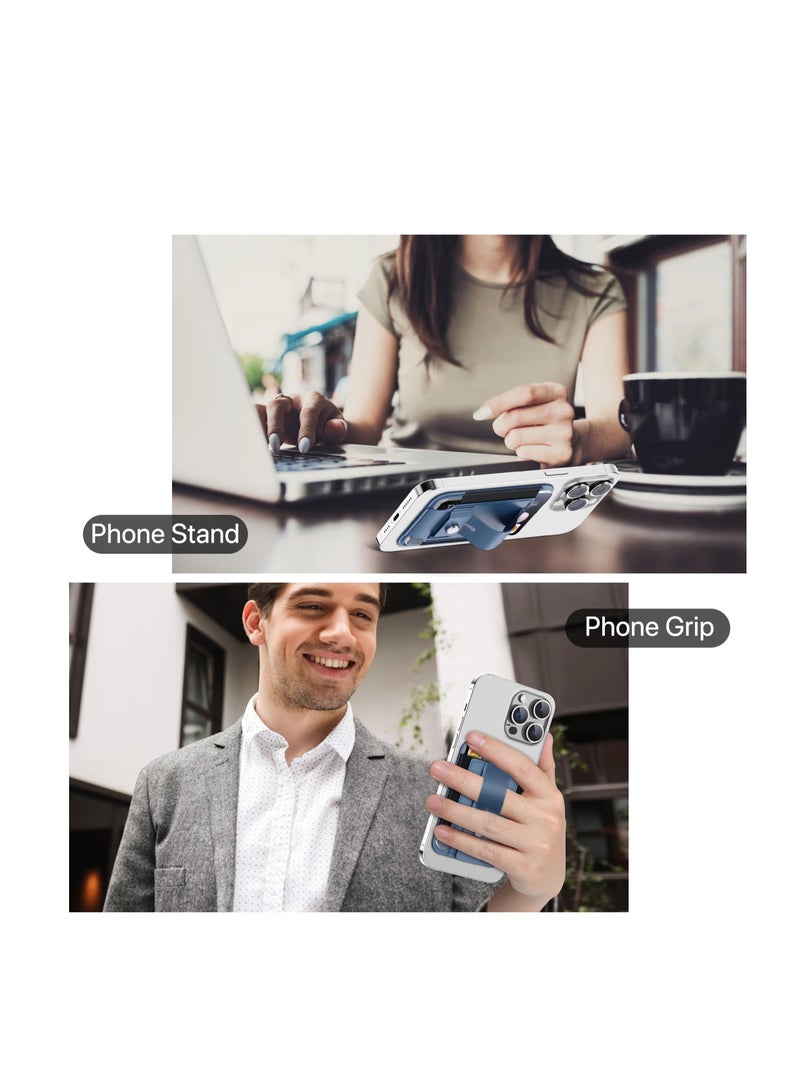 Excefore محفظة هاتف مغناطيسية، متوافقة مع محفظة MagSafe، محفظة جلدية Mag، مع حلقة إصبع آمنة وحامل هاتف، تحمل 5 بطاقات، متوافقة مع سلسلة Apple 15-12 (أزرق) - Image 2