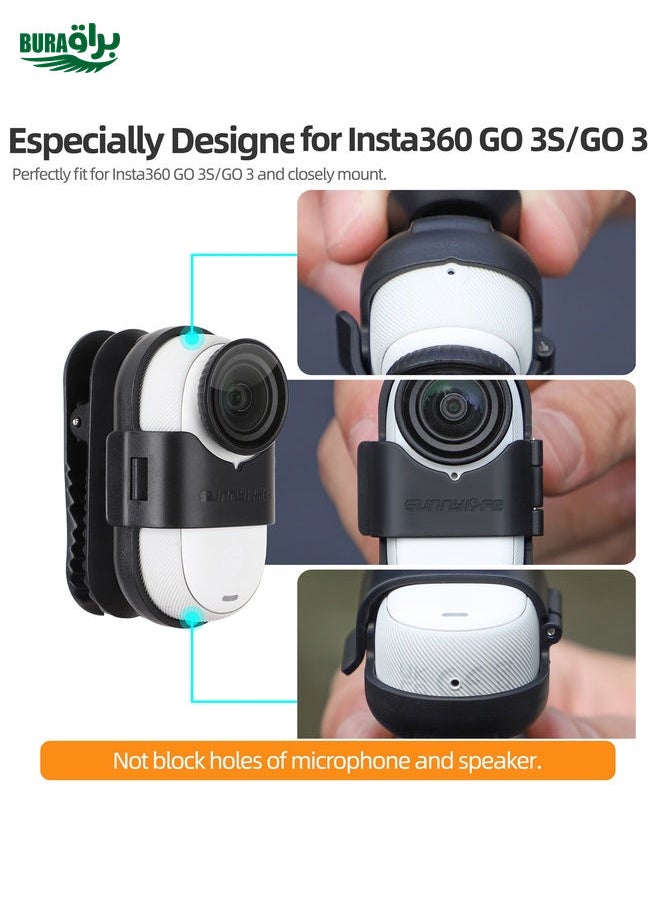 BURAQ For Insta360 GO3 / GO 3S Sunnylife 360 Degree Rotation Backpack Clip Action Camera Clamp Mount (Black)  - Image 5