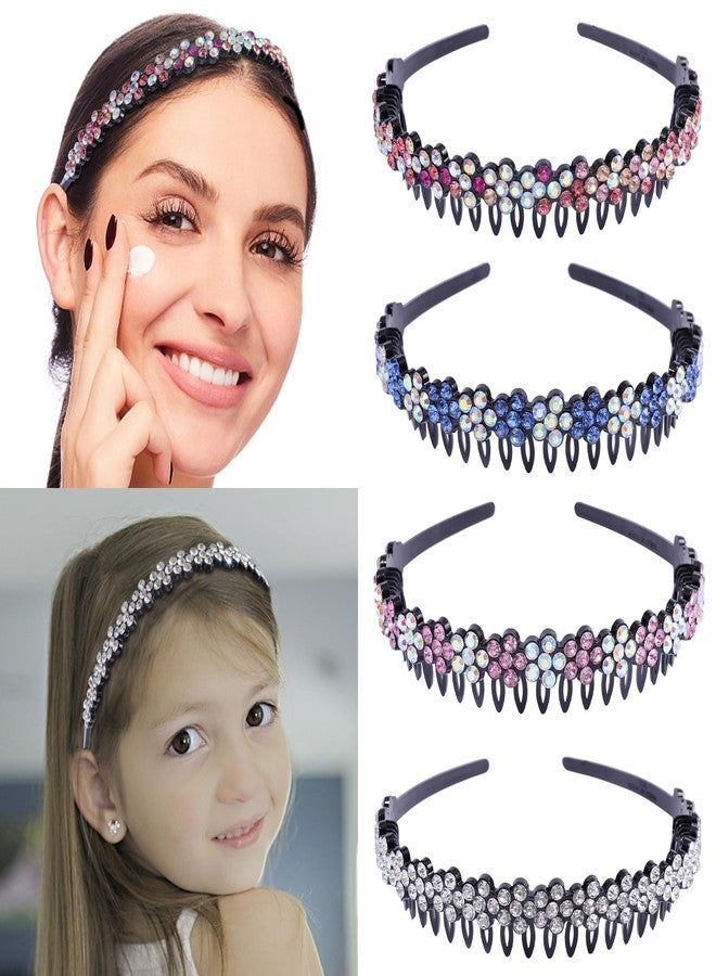 عصابة رأس من حجر الراين من Cutewing مع مشط أسنان على شكل زهرة لامعة للنساء والفتيات عصابة رأس من البلاستيك الكريستالي اللامع غير القابل للانزلاق إكسسوارات شعر للسيدات والفتيات مع 4 قطع - Image 4