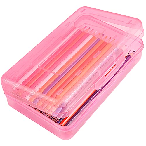 DANRONG Colored Plastic Pencil Box, Large Capacity Pencil Case, Pencil Boxs for Kids Adults, Hard Crayon Box Storage with Snap-Tight Lid for School Office Supplies (Pink) - Image 1