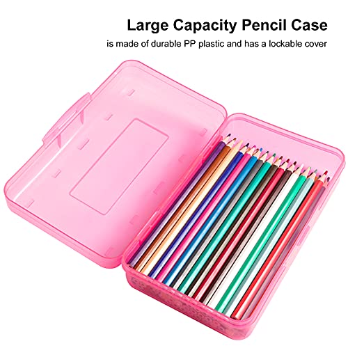 DANRONG Colored Plastic Pencil Box, Large Capacity Pencil Case, Pencil Boxs for Kids Adults, Hard Crayon Box Storage with Snap-Tight Lid for School Office Supplies (Pink) - Image 4