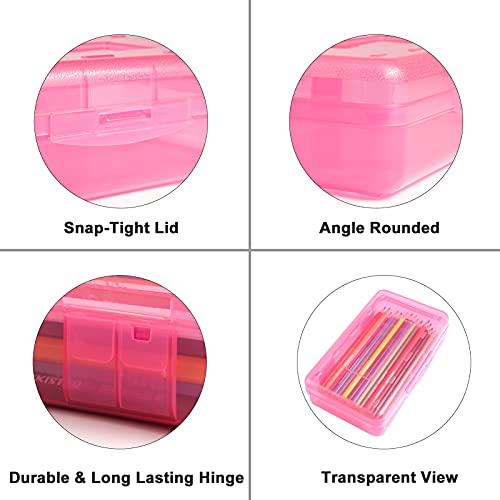 DANRONG Colored Plastic Pencil Box, Large Capacity Pencil Case, Pencil Boxs for Kids Adults, Hard Crayon Box Storage with Snap-Tight Lid for School Office Supplies (Pink) - Image 5