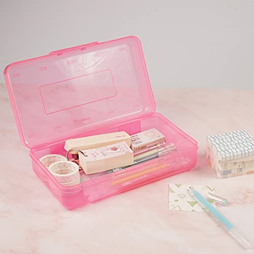 DANRONG Colored Plastic Pencil Box, Large Capacity Pencil Case, Pencil Boxs for Kids Adults, Hard Crayon Box Storage with Snap-Tight Lid for School Office Supplies (Pink) - Image 3