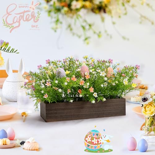 Scawim Summer Flower Table Centerpieces, Pre-Made Artificial Flowers Centerpiece Decor with Egg for Spring Floral, Farmhouse Table Decoration with Wooden Tray for Home Office Dining Room Party - Image 4