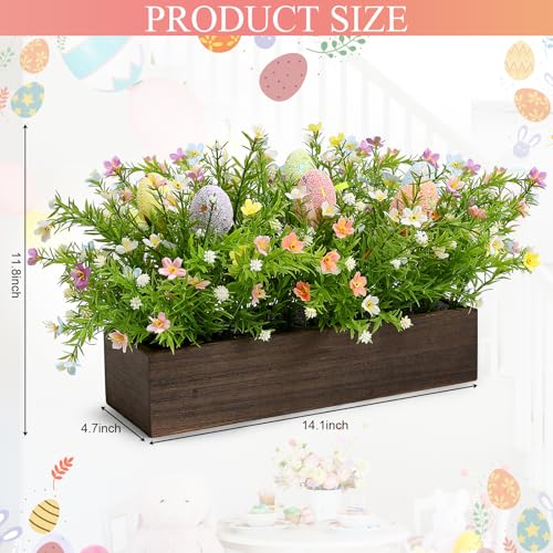 Scawim Summer Flower Table Centerpieces, Pre-Made Artificial Flowers Centerpiece Decor with Egg for Spring Floral, Farmhouse Table Decoration with Wooden Tray for Home Office Dining Room Party - Image 2