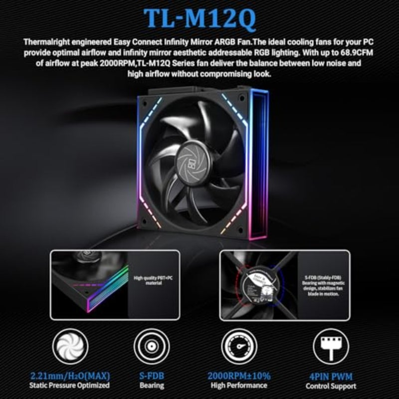 مبرد PC 360 ARGB CPU AIO لـ AM4/AM5 Intel 1700/1851، ألومنيوم أسود مع إضاءة RGB، 3.95 بوصة IPS LCD 480x480، مراوح توصيل لاسلكية ثلاثية - Image 5