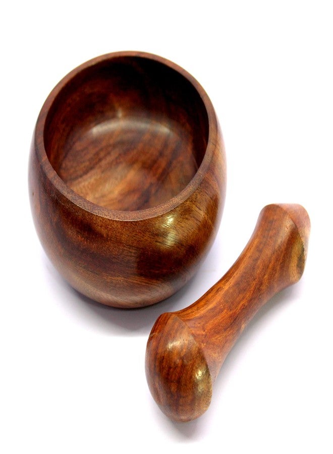 KLEO Wooden Mortar and Pestle Set as Spices, Medicine Grinder Masher - Okhli and Musal - 3" Inches - Image 4