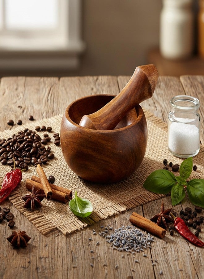 KLEO Wooden Mortar and Pestle Set as Spices, Medicine Grinder Masher - Okhli and Musal - 3" Inches - Image 1