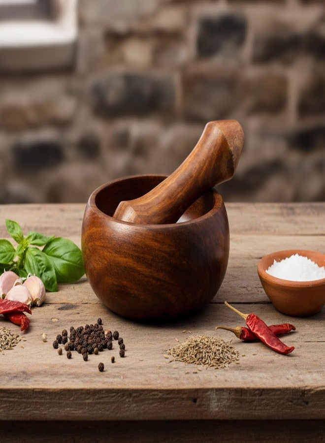 KLEO Wooden Mortar and Pestle Set as Spices, Medicine Grinder Masher - Okhli and Musal - 3" Inches - Image 2