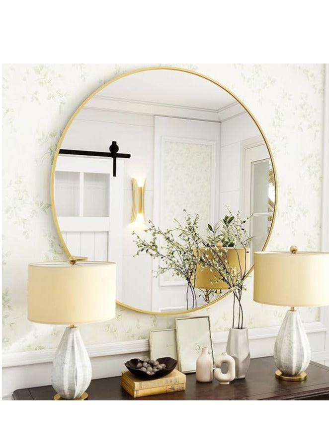 Generic Bathroom Mirror, Wall Mounted Round Mirror with Metal Frame for Vanity Makeup, Modern Wall Mirror for Wall, Bathroom, Hallway, Living Room Wall Decor (Gold, 60*60cm)  - Image 2