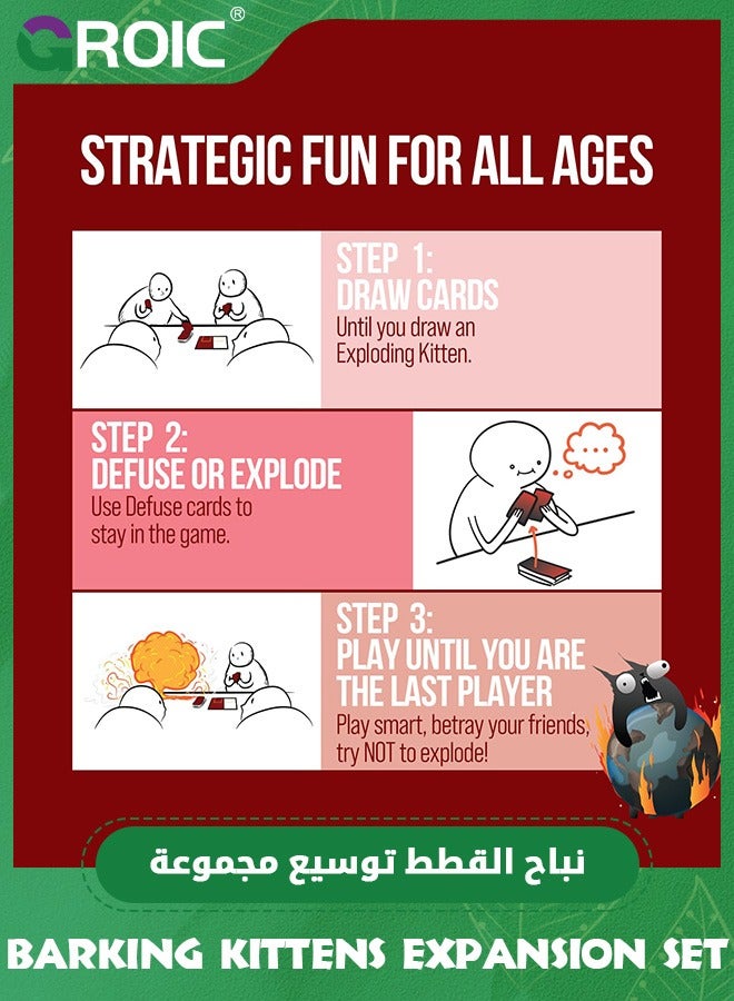 GROIC Exploding Kittens Expansion Set - Barking Kittens and Original Edition -  Easy Family - Fun Family Card Games Friendly Party Games for Adults, Teens & Kids - Ages 7 and Up,56+20 Cards - Image 5