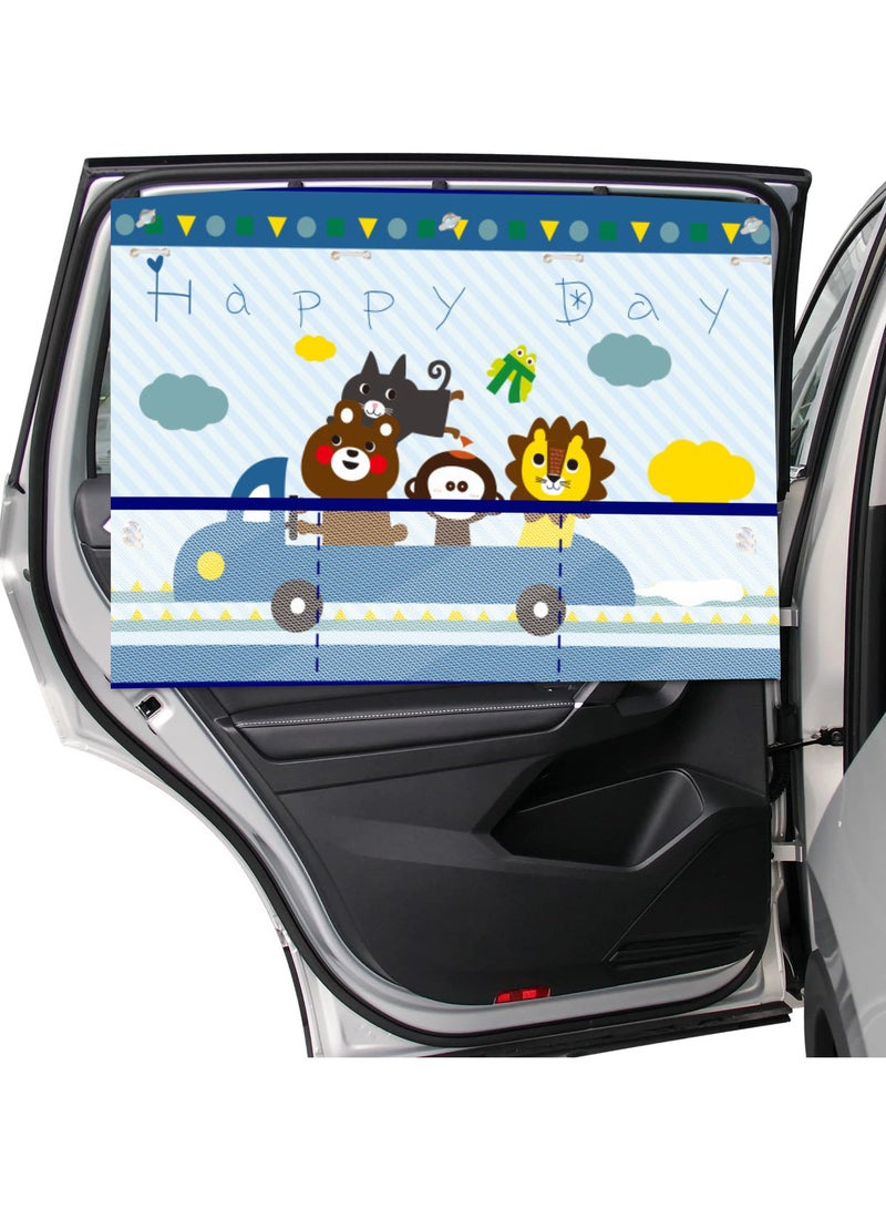 AUTOYSUR Car Window Shade for Baby, Magnetic Double Layer Car Sun Shade for Side Windows Full Shade and Half Shade Options Cute Patterns Car Window Curtain for Heat/UV Protection - Image 1