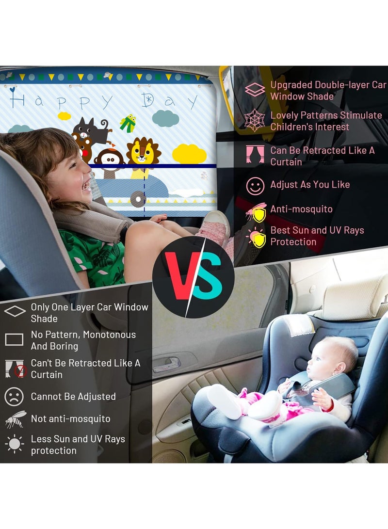 AUTOYSUR Car Window Shade for Baby, Magnetic Double Layer Car Sun Shade for Side Windows Full Shade and Half Shade Options Cute Patterns Car Window Curtain for Heat/UV Protection - Image 4