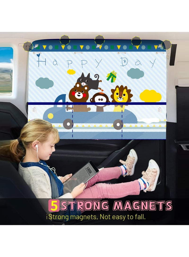 AUTOYSUR Car Window Shade for Baby, Magnetic Double Layer Car Sun Shade for Side Windows Full Shade and Half Shade Options Cute Patterns Car Window Curtain for Heat/UV Protection - Image 2