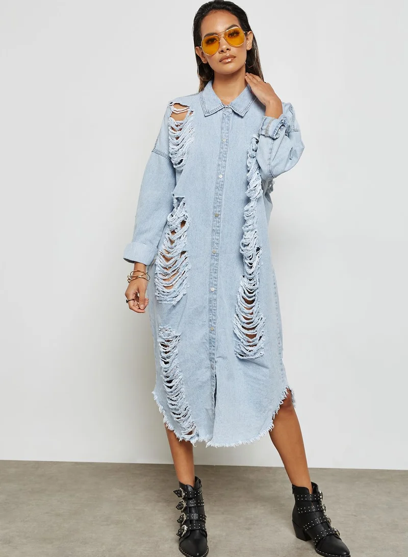 Missguided Ripped Denim Dress