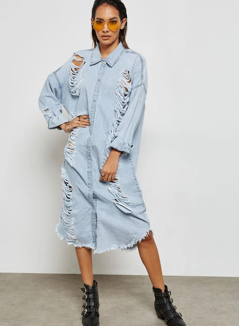Missguided Ripped Denim Dress