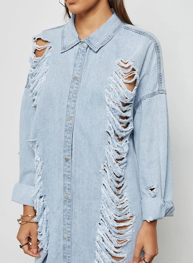 Missguided Ripped Denim Dress