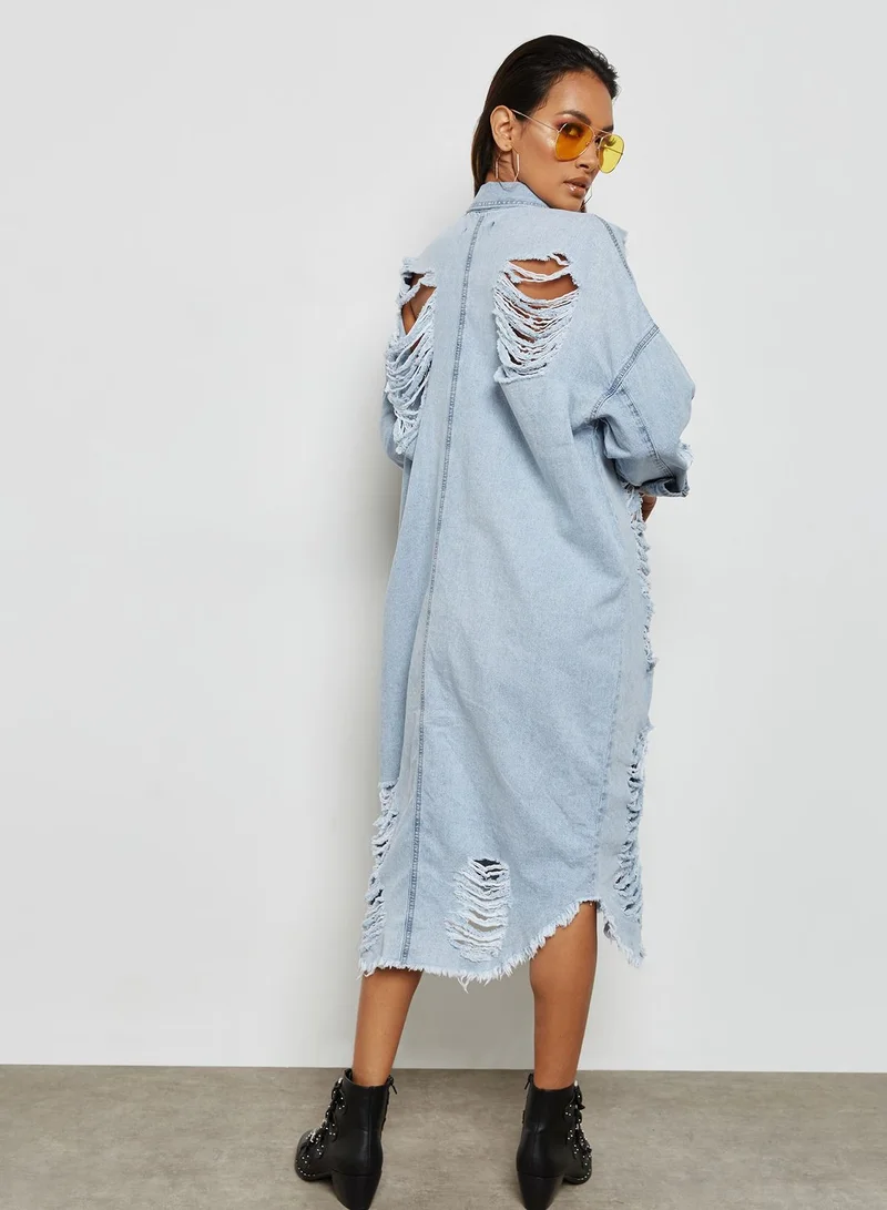 Missguided Ripped Denim Dress