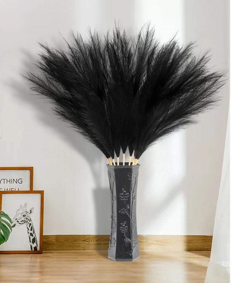 MUUNC 9 Pcs 45" Tall Pampas Grass Black Decor, Long Stem Artificial Flower Floor Vase Large Faux Floral Pompas Fake Plants Dried Bouquet Arrangement Vase Filler for Boho Home Wedding Decoration - Image 2