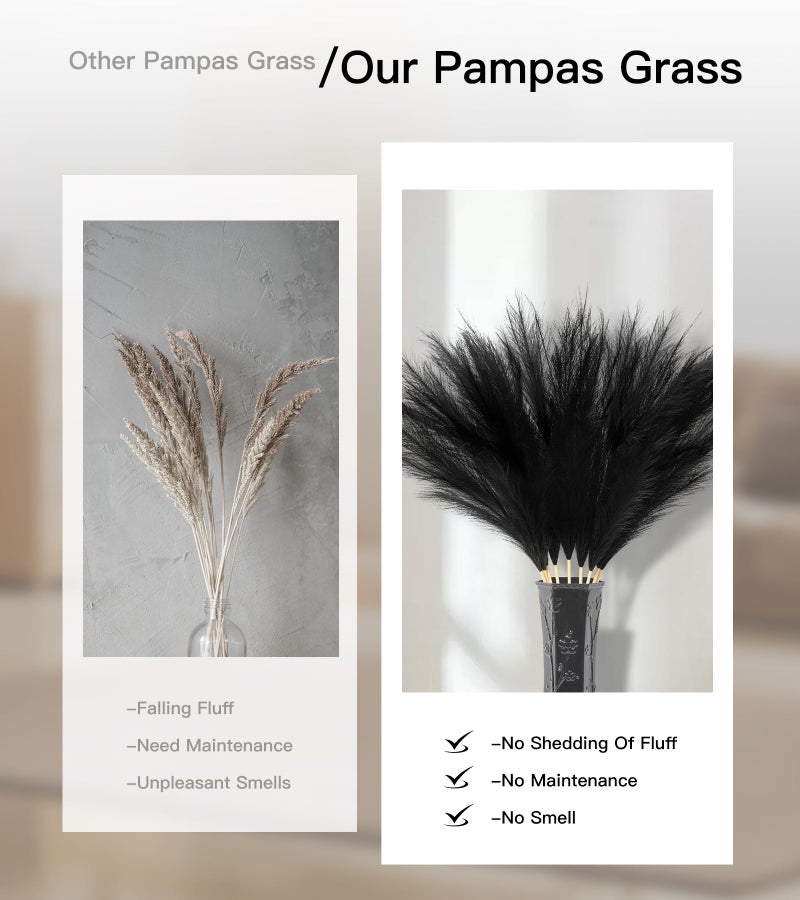 MUUNC 9 Pcs 45" Tall Pampas Grass Black Decor, Long Stem Artificial Flower Floor Vase Large Faux Floral Pompas Fake Plants Dried Bouquet Arrangement Vase Filler for Boho Home Wedding Decoration - Image 5