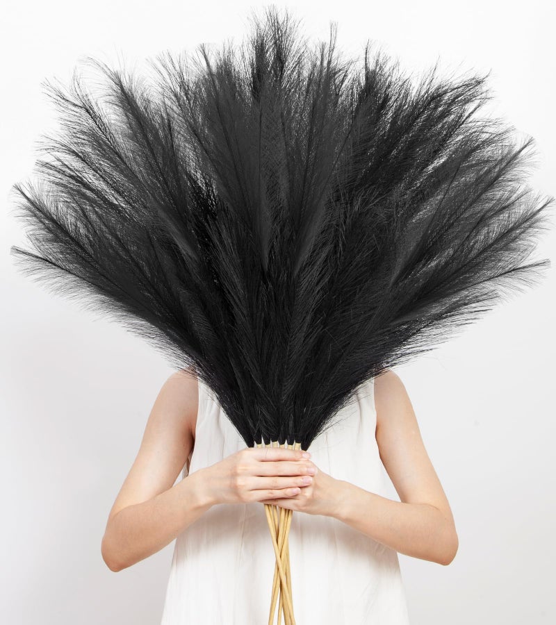 MUUNC 9 Pcs 45" Tall Pampas Grass Black Decor, Long Stem Artificial Flower Floor Vase Large Faux Floral Pompas Fake Plants Dried Bouquet Arrangement Vase Filler for Boho Home Wedding Decoration - Image 1
