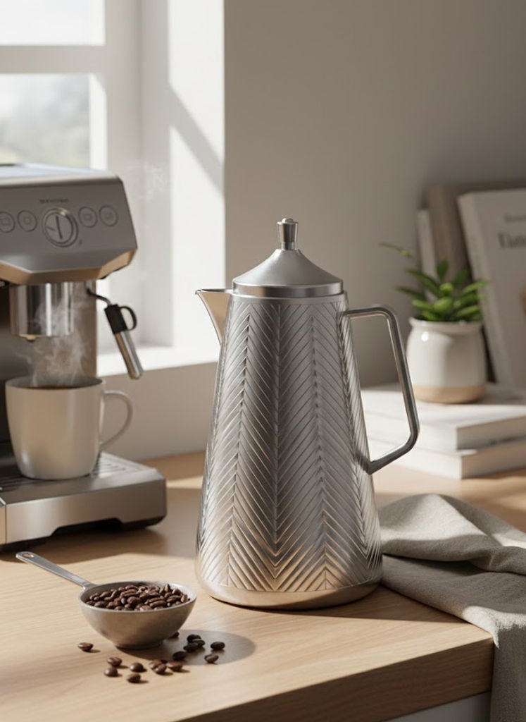 GAZELLA Plastic Tea/Coffee Flask 1 Liter Silver with Borosilicate Glass Inside - Image 1