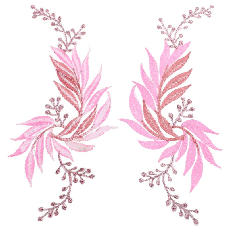 Pink Embroidered Leaf Iron On Patches For DIY Clothing Repair Decoration 2pcs - Image 2
