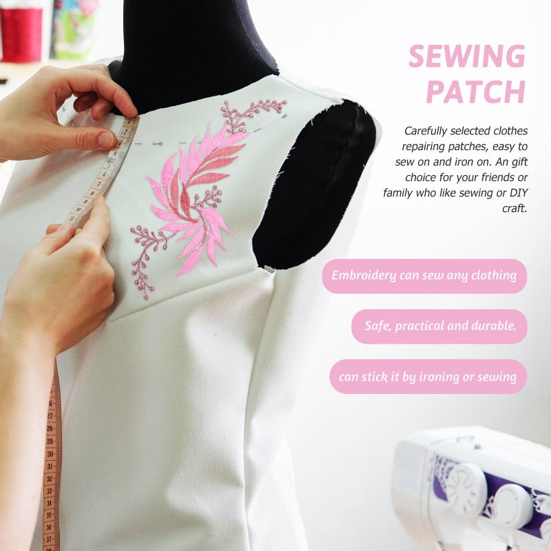 Pink Embroidered Leaf Iron On Patches For DIY Clothing Repair Decoration 2pcs - Image 4