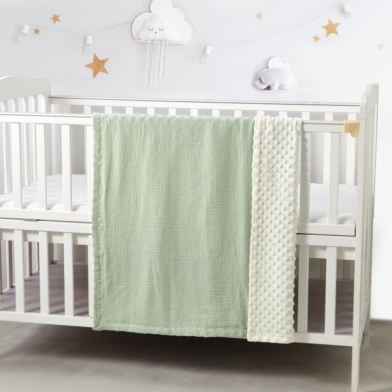 CREVENT 30''X40'' Organic Muslin Cotton Baby Blanket for Newborns, Soft Mink Backing, Essential for Baby Shower Birthday Gift - Green 75X100cm - Image 2