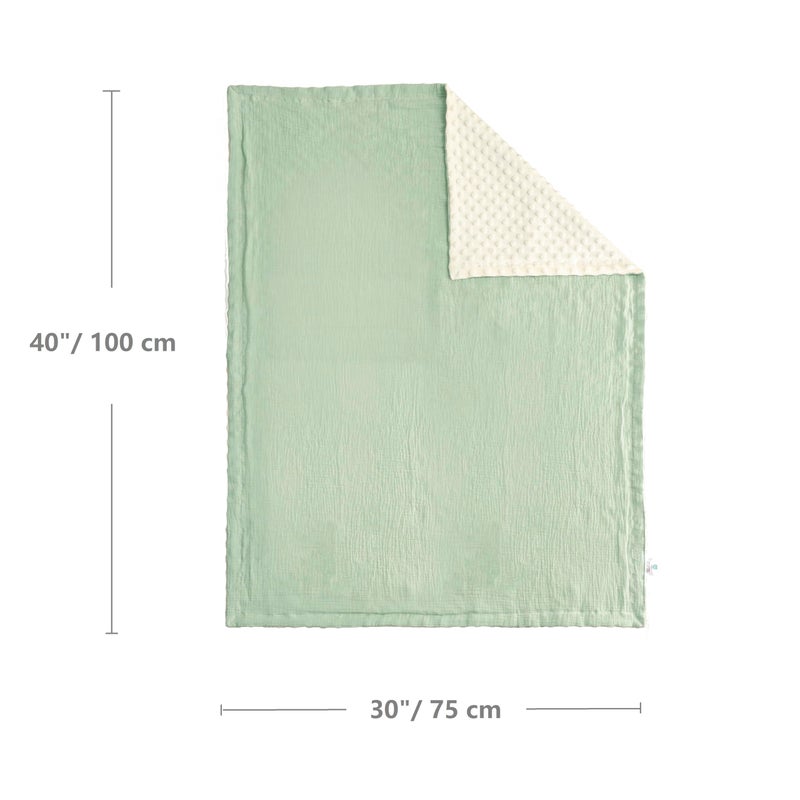 CREVENT 30''X40'' Organic Muslin Cotton Baby Blanket for Newborns, Soft Mink Backing, Essential for Baby Shower Birthday Gift - Green 75X100cm - Image 5