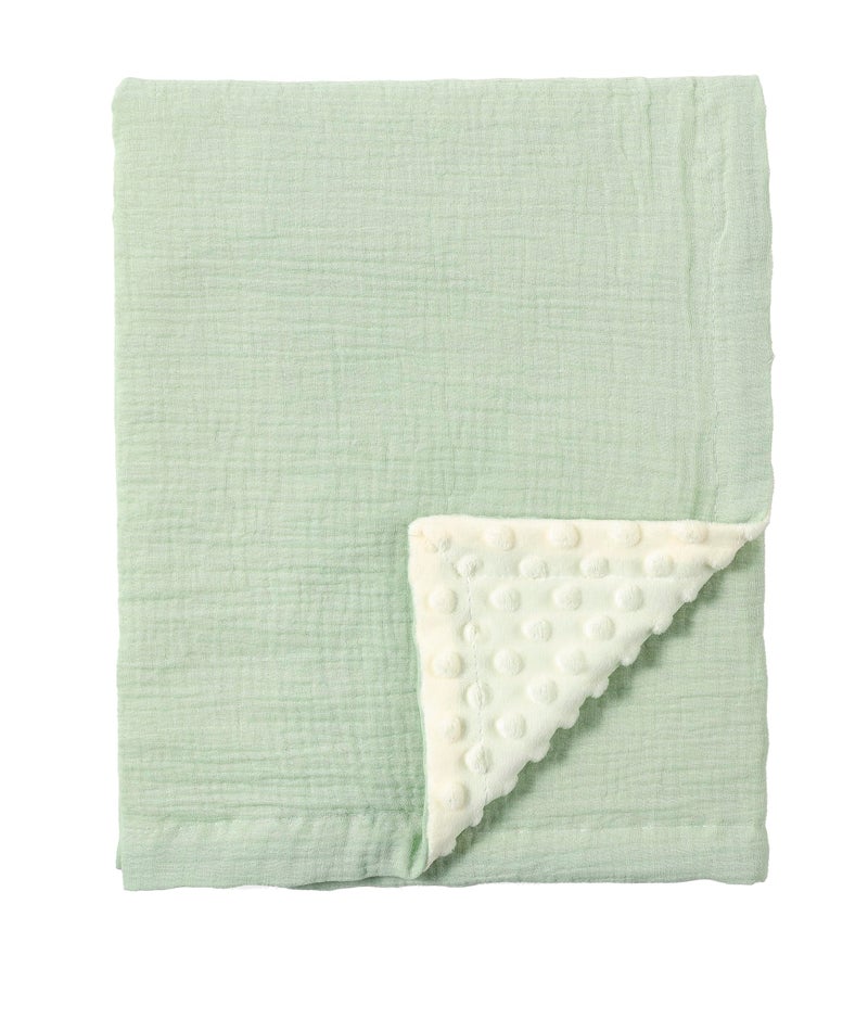 CREVENT 30''X40'' Organic Muslin Cotton Baby Blanket for Newborns, Soft Mink Backing, Essential for Baby Shower Birthday Gift - Green 75X100cm - Image 1