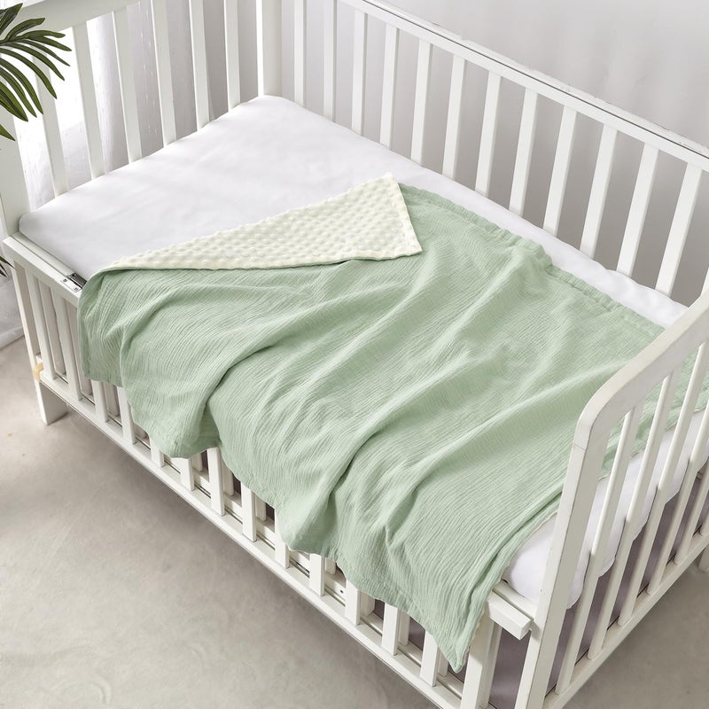 CREVENT 30''X40'' Organic Muslin Cotton Baby Blanket for Newborns, Soft Mink Backing, Essential for Baby Shower Birthday Gift - Green 75X100cm - Image 4