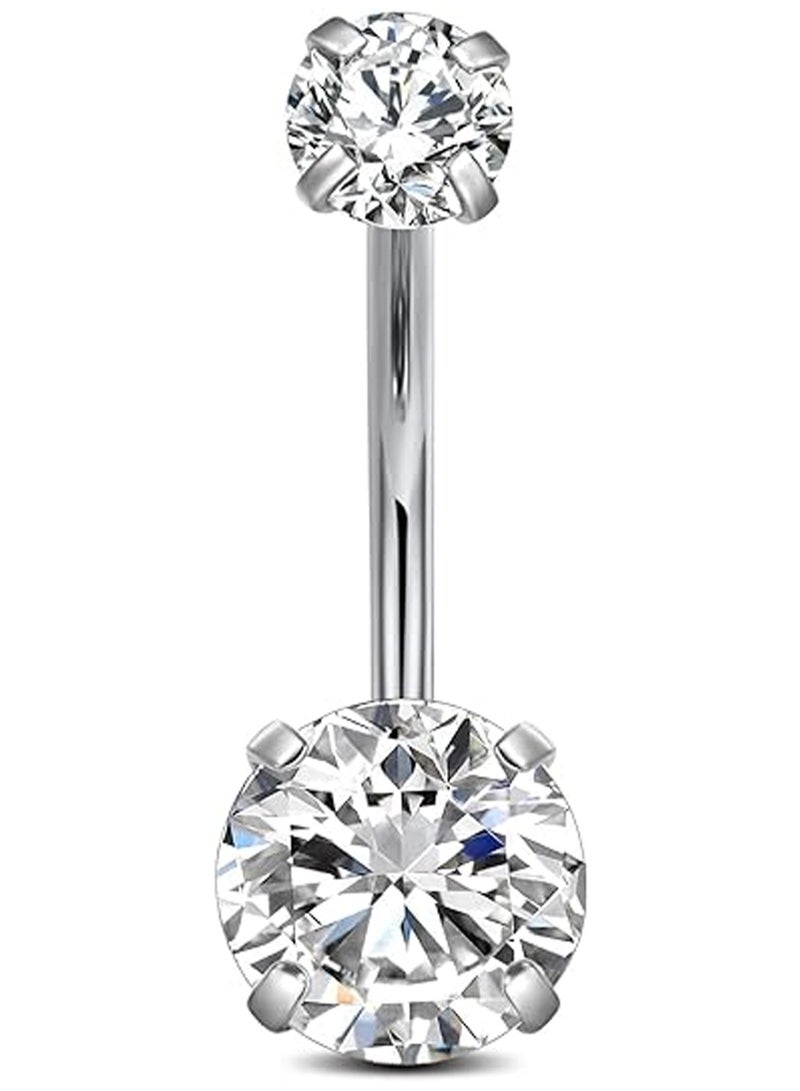 حلقة زر البطن الجراحية المصنوعة من الفولاذ المقاوم للصدأ، حلقة زركون دائرية مكعبة الزركونيا، حلقة زر البطن النسائية - Image 1