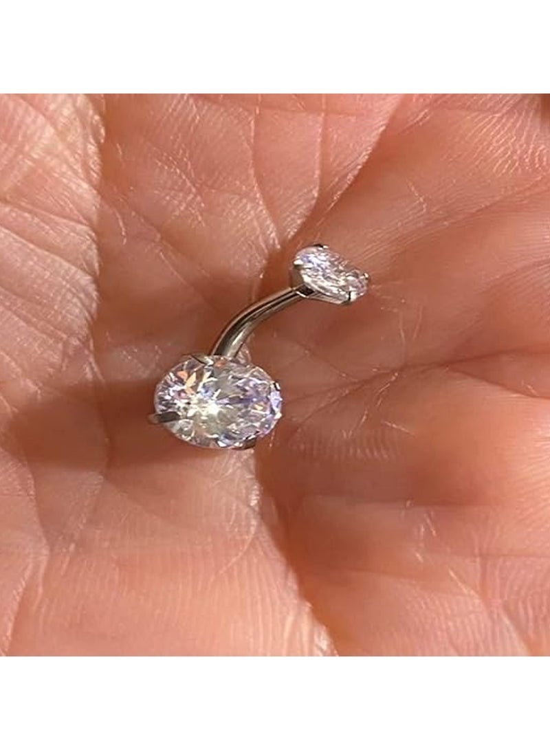 حلقة زر البطن الجراحية المصنوعة من الفولاذ المقاوم للصدأ، حلقة زركون دائرية مكعبة الزركونيا، حلقة زر البطن النسائية - Image 3