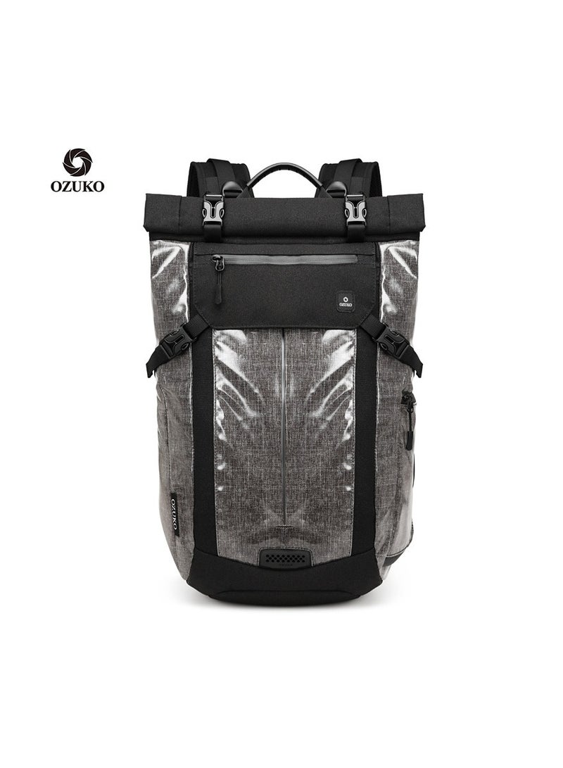 Ozuko 9236 Unisex Backpack Reflective Design With Double Anti Theft Lock Protection And Large Capacity  - grey