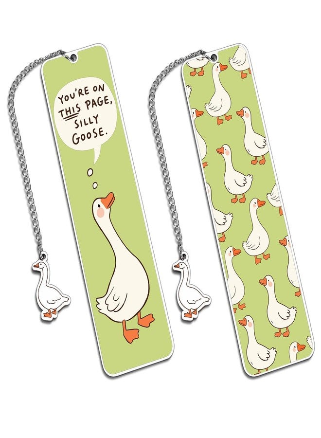 NUBARKO Green Stuff Cute Bookmarks for Women Girls Kids Silly Goose Metal Bookmark Funny Book Lovers Gifts for Readers Book Lovers Women Book Marks for Reading Womens Kid Girls Page Holders for Reading 2-Side - Image 1