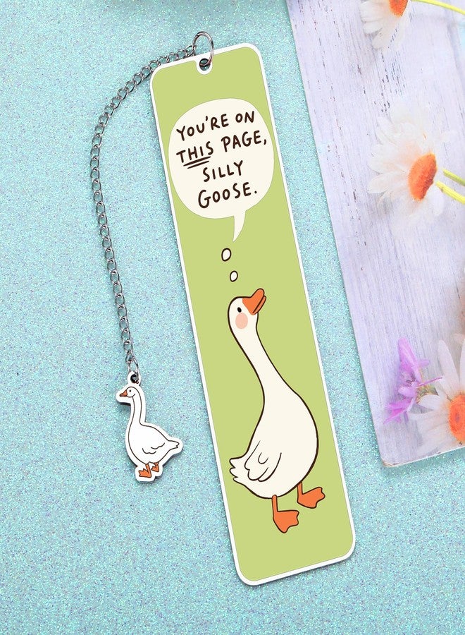 NUBARKO Green Stuff Cute Bookmarks for Women Girls Kids Silly Goose Metal Bookmark Funny Book Lovers Gifts for Readers Book Lovers Women Book Marks for Reading Womens Kid Girls Page Holders for Reading 2-Side - Image 2