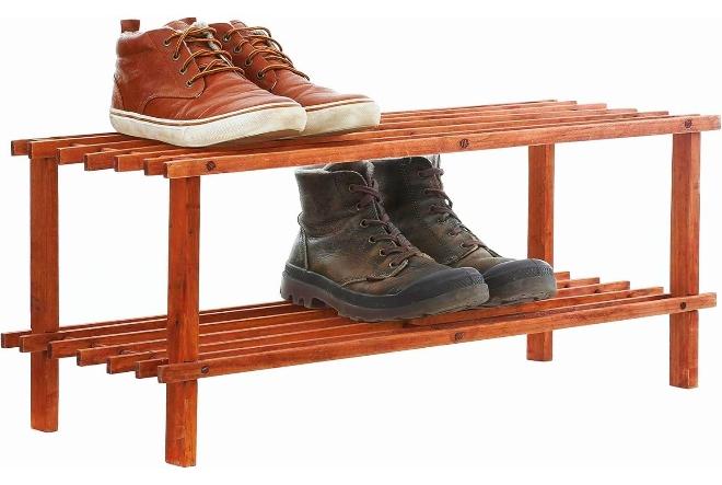 MOMENT 2 Tier Bamboo Shoe Rack For Closet Free Standing Wood Shoe Shelf Storage Organizer For Entryway Small Space Stackable [63 X 26.5Cm] - Image 1