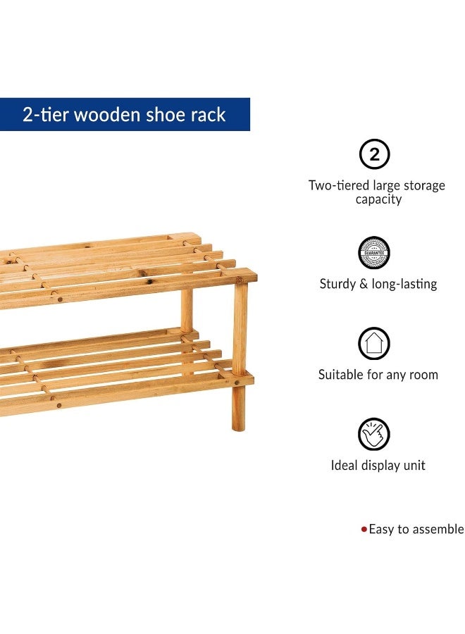 MOMENT 2 Tier Bamboo Shoe Rack For Closet Free Standing Wood Shoe Shelf Storage Organizer For Entryway Small Space Stackable [63 X 26.5Cm] - Image 5