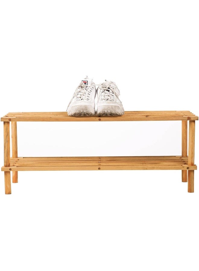 MOMENT 2 Tier Bamboo Shoe Rack For Closet Free Standing Wood Shoe Shelf Storage Organizer For Entryway Small Space Stackable [63 X 26.5Cm] - Image 3
