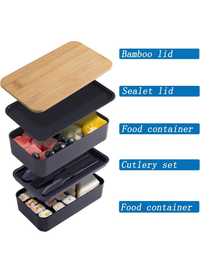 FALAHOM صندوق غداء بالغين FALAHOM Bento Box، طقم صناديق غداء يابانية من الخيزران قابلة للتكديس مع مقصورات وأغطية مانعة للتسرب وفواصل، يشمل حقيبة غداء ومجموعة أدوات مدمجة وخالية من مادة BPA - Image 3