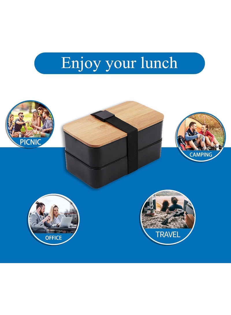 FALAHOM صندوق غداء بالغين FALAHOM Bento Box، طقم صناديق غداء يابانية من الخيزران قابلة للتكديس مع مقصورات وأغطية مانعة للتسرب وفواصل، يشمل حقيبة غداء ومجموعة أدوات مدمجة وخالية من مادة BPA - Image 5