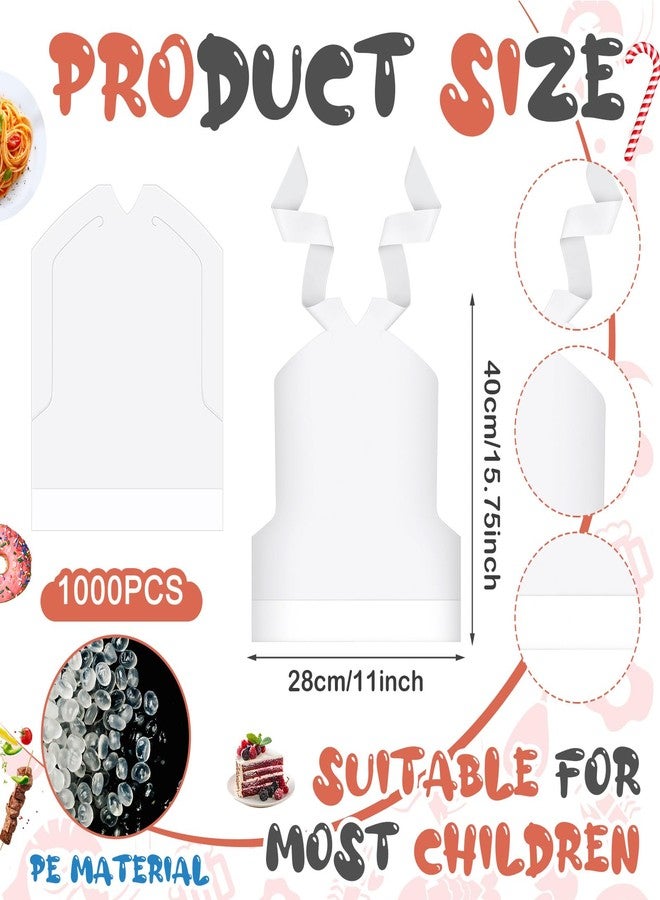 Skicuff 1000 Pcs Disposable Plastic Bibs Bulk for Kids 11" x 15.75" Children Eating Bibs with Crumb Catcher for Toddlers (White) - Image 2