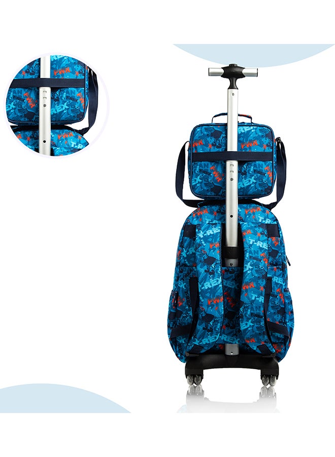 Eazy Kids 18 Inch Set Of 4 Trolley School Bag With Bento Lunch Box, Lunch Bag And Pencil Case - TREX Dinosaur - Blue - Image 5