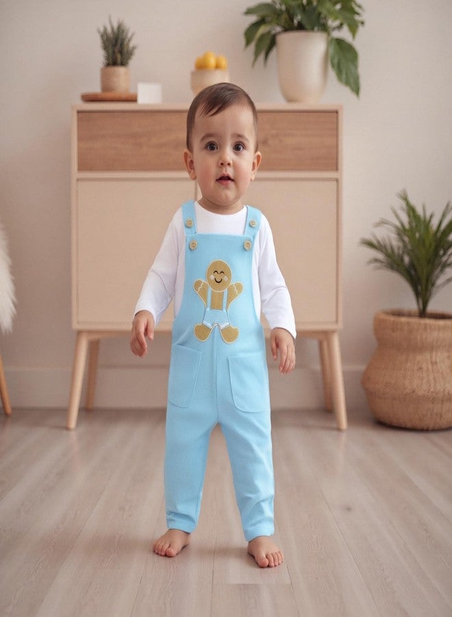 BULINGNA Baby Girl Boy Christmas Outfit Set Long Sleeve T-shirt Blouse Gingerbread Man Suspender Pants Overalls Xmas Clothes (Blue, 12-18 Months) - Image 2