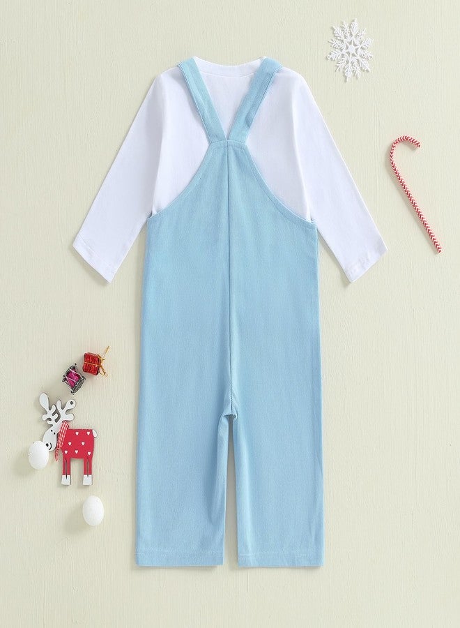 BULINGNA Baby Girl Boy Christmas Outfit Set Long Sleeve T-shirt Blouse Gingerbread Man Suspender Pants Overalls Xmas Clothes (Blue, 12-18 Months) - Image 4