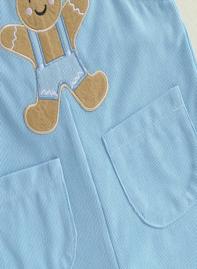 BULINGNA Baby Girl Boy Christmas Outfit Set Long Sleeve T-shirt Blouse Gingerbread Man Suspender Pants Overalls Xmas Clothes (Blue, 12-18 Months) - Image 5